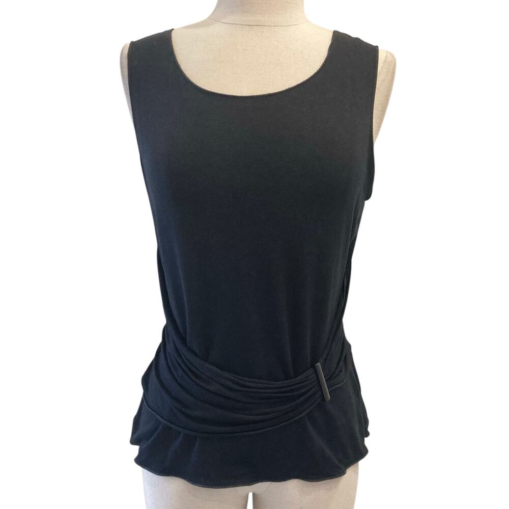 Armani black stretch sleeveless top, ladies 10 gathered drape belt detail knit